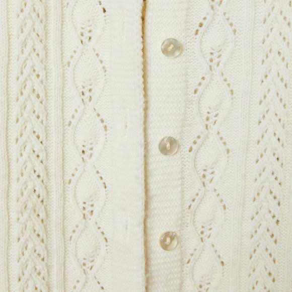 Vtg 50s Cream Open Knit Scalloped Cardigan M - Picture 5 of 7